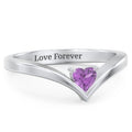 Heart Birthstone V-Shape Ring