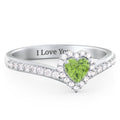 V-Shaped Halo Heart Ring with Accented Band