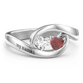 Engravable Double Heart Gemstone Wave Ring