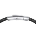 Men’s Leather Sterling Silver Vertical Engravable Bar Bracelet