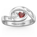 Engravable Double Heart Gemstone Wave Ring